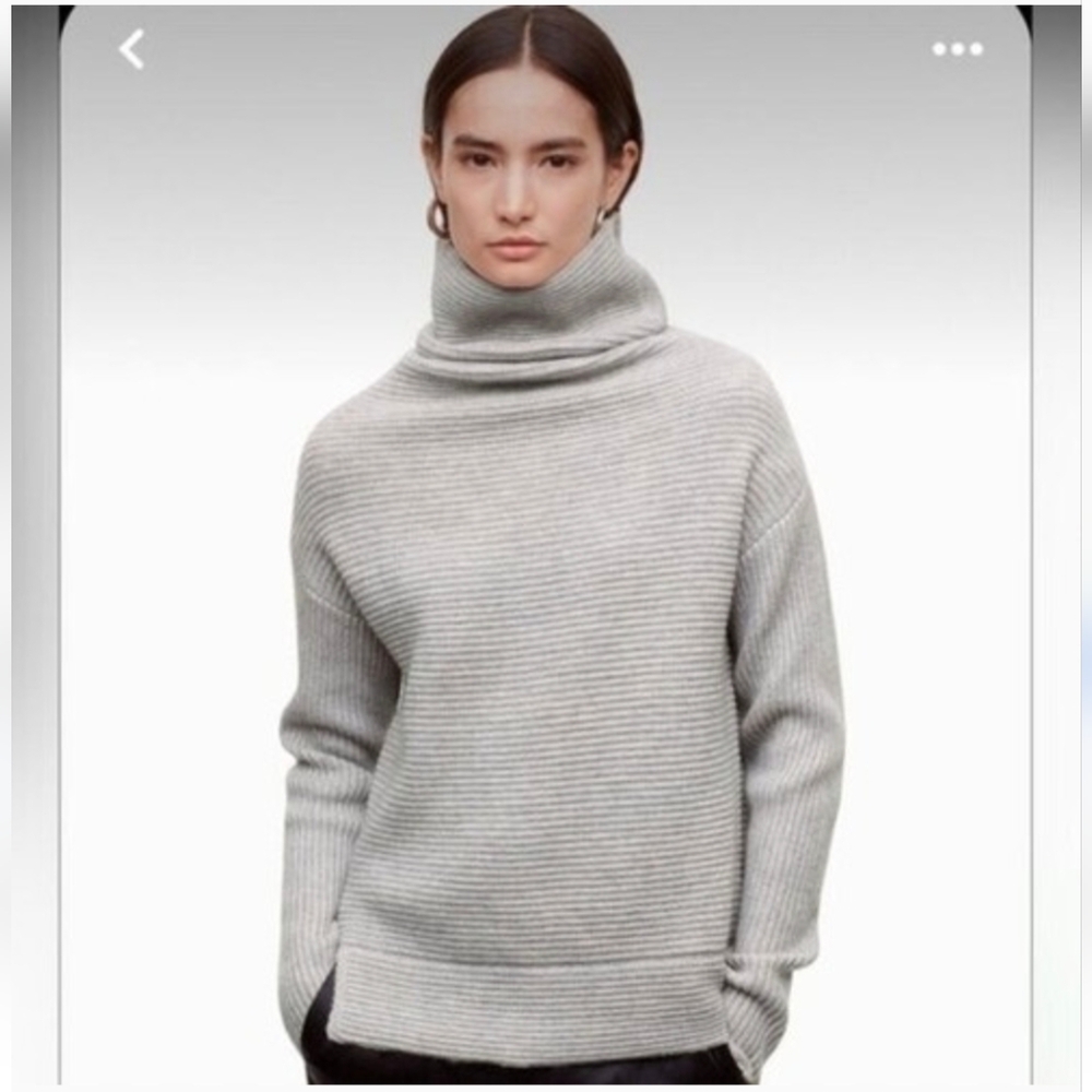 Aritzia Babaton Mika Ribbed Wool Cashmere Turtleneck Sweater Black Small Medium